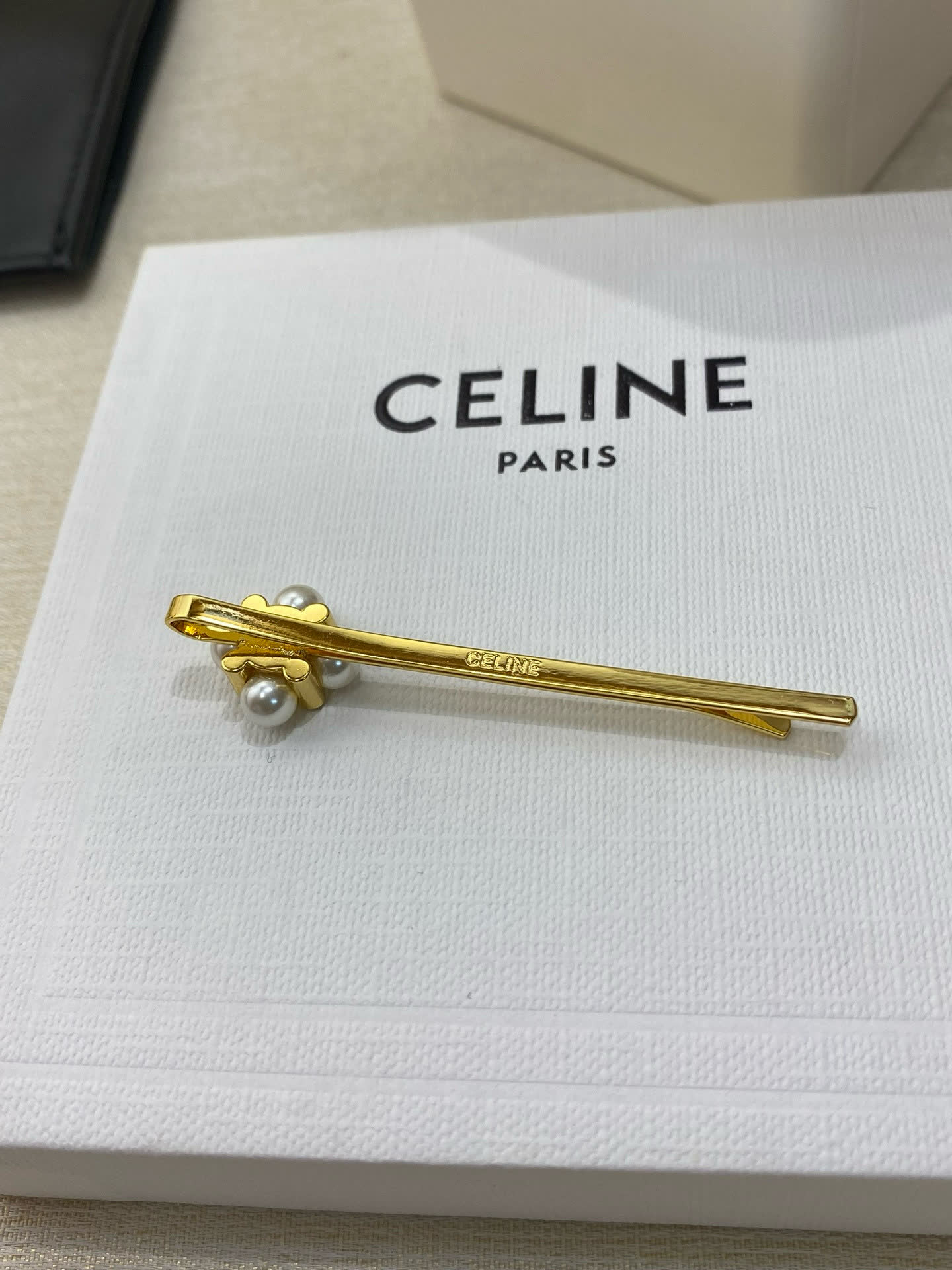 Celine Gold Pearl Hair Clip